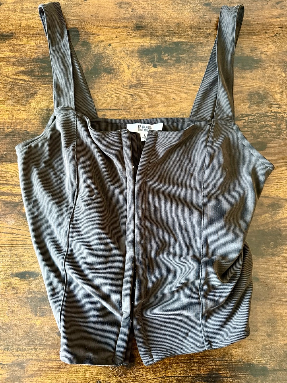 BB Dakota Black Ribbed Square-Neck Camisole with Front Detail